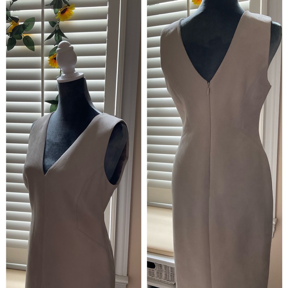 BCBG Max Azria Faux Suede Doube V Neck Dress in Beige size Medium